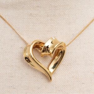 14K yellow gold heart ribbon slide pendant